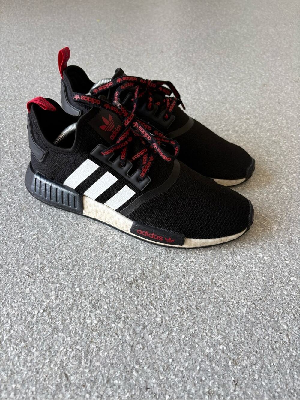 adidas NMD R1 STLT Primeknit Black White Red Athletic Sneakers 10.5